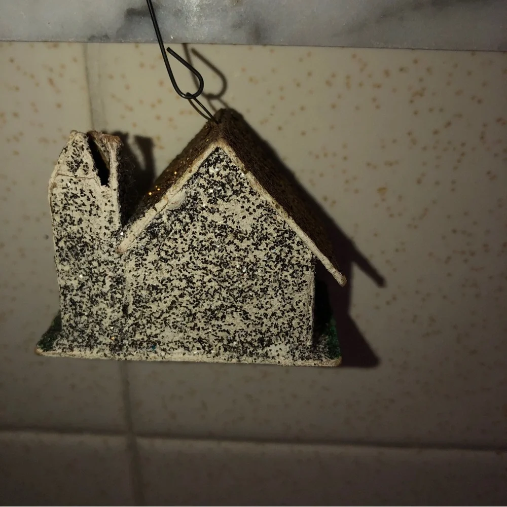 Vintage Paper‎ Cardboard Glitter Church House Christmas Tree Ornament Japan Made